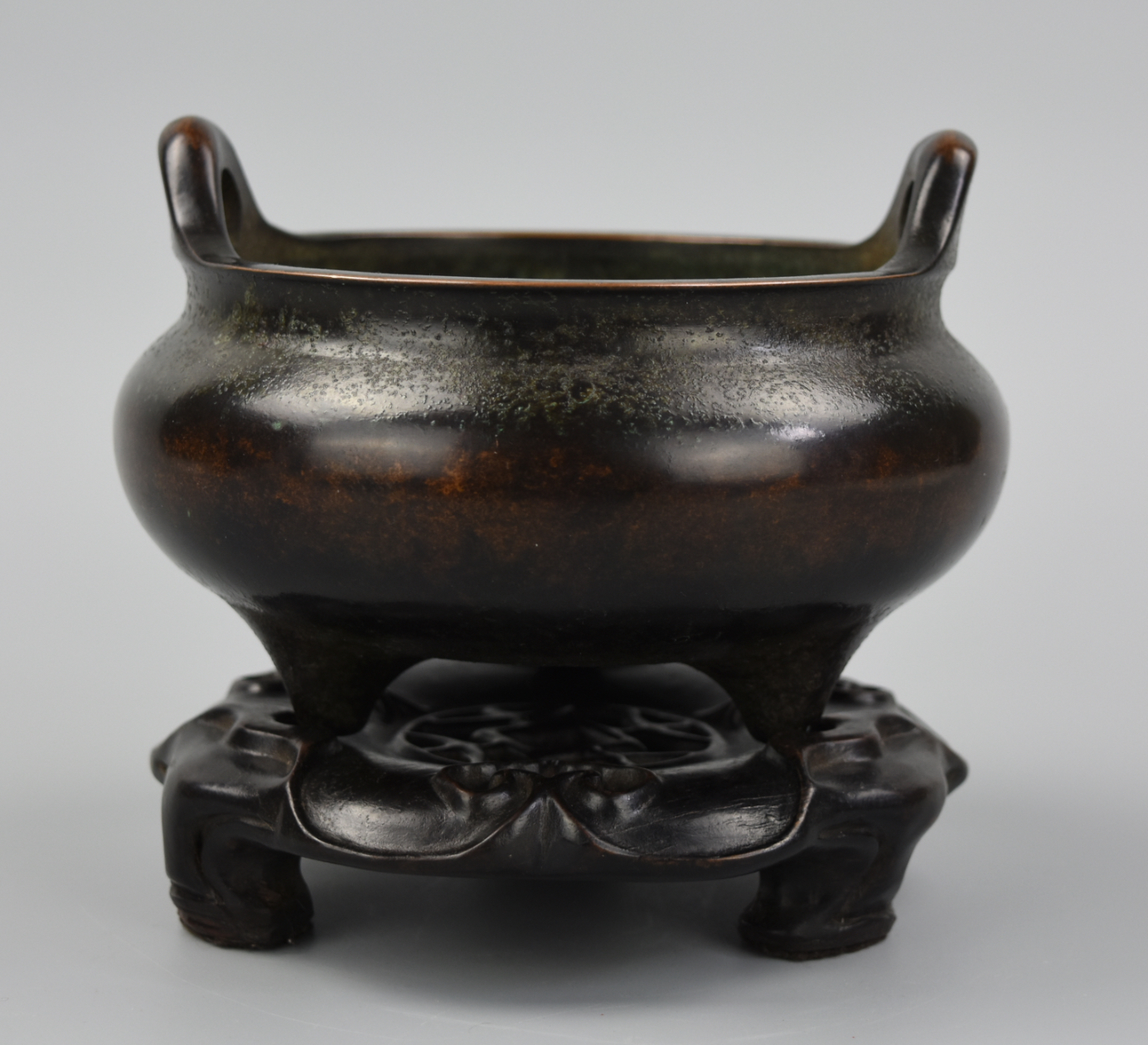 Appraisal: CHINESE BRONZE CENSER AND ROSE WOOD STAND TH C A