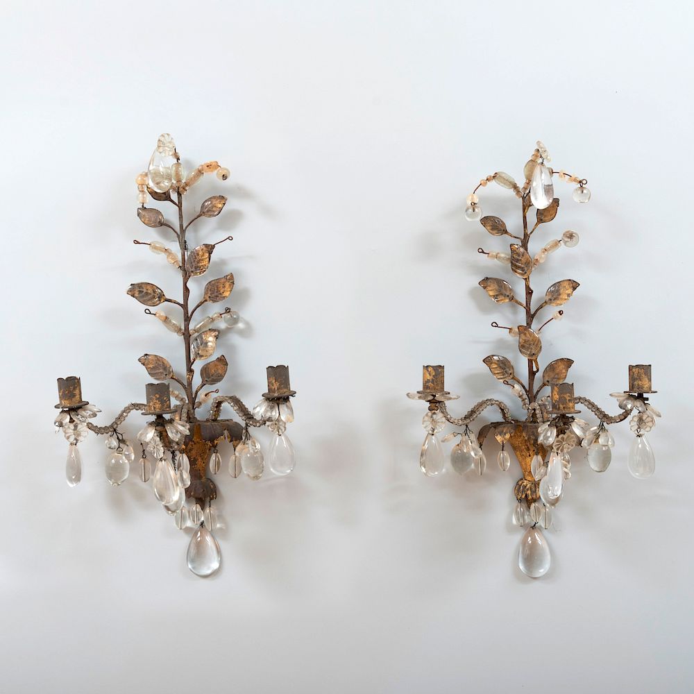 Appraisal: Pair of French Three Light Gilt-Metal and Glass Luster Sconces