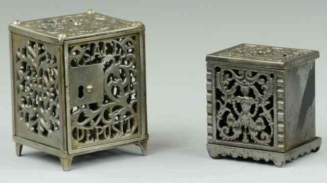 Appraisal: TWO SCROLLWORK SAFE BANKS Includes Kenton scrollwork safe and Safe