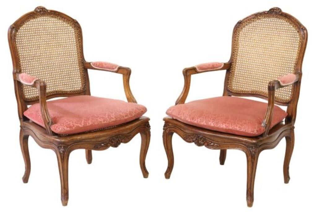 Appraisal: pair French Louis XV style armchairs th c having carved