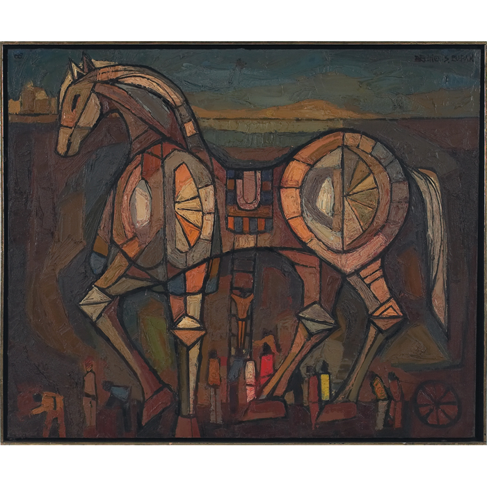 Appraisal: Bruno Zupan American b ''Trojan Horse '' oil on canvas