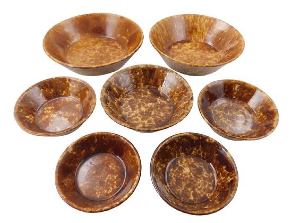 Appraisal: POTTERY American Bennington-type pottery seven Rockingham glazed stoneware bowls graduated