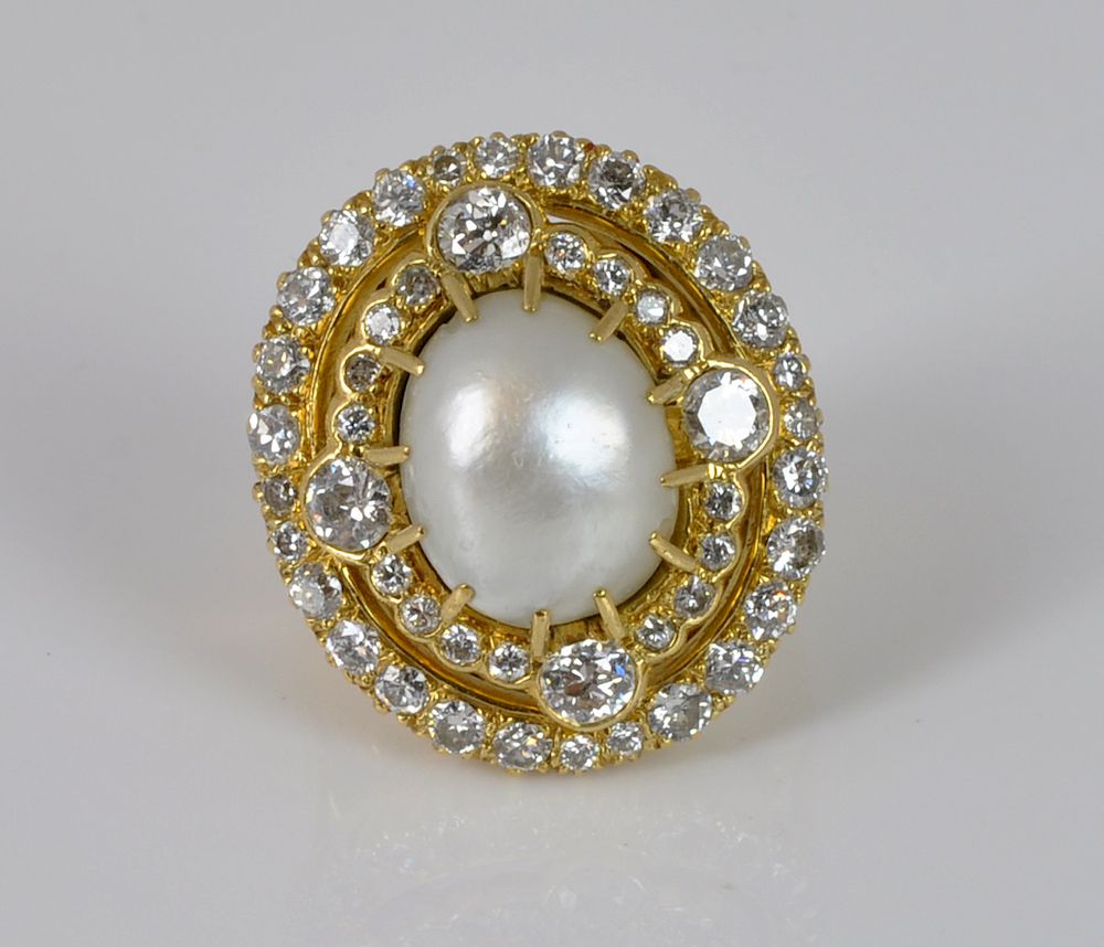 Appraisal: Pearl Diamond Ring in kt Yellow Gold Diamond pearl ring