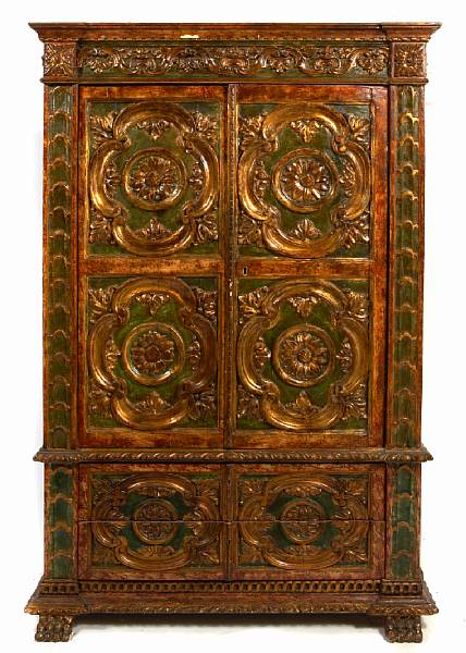 Appraisal: A Spanish Baroque style parcel gilt and paint decorated cupboard