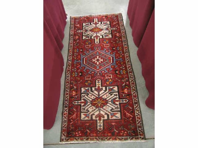 Appraisal: Heriz Persian Handmade Rug powerful geometrics red field ' x