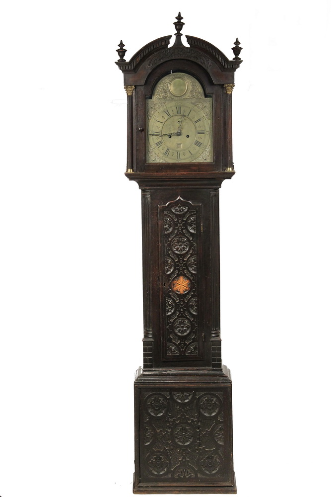 Appraisal: TALL CASE CLOCK - English Fancy Carved Oak Case Clock