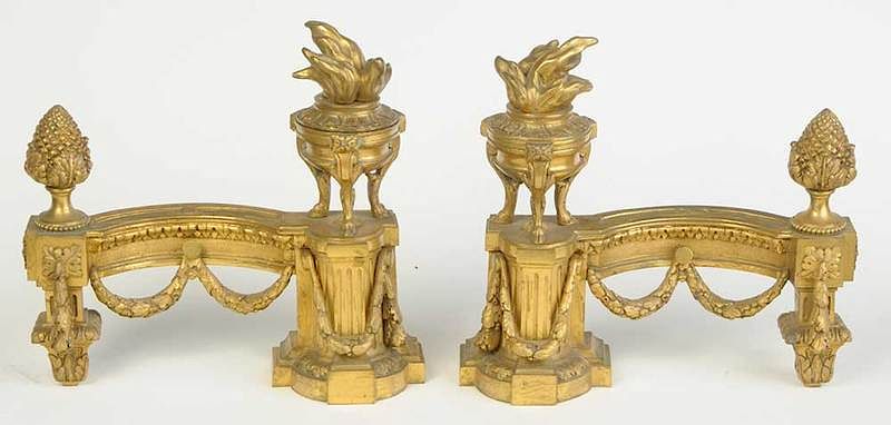 Appraisal: Pair Louis XVI Style Gilt Bronze Chenets French late th