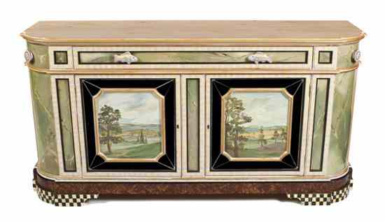 Appraisal: A McKenzie Childs Italianate Painted and Mirror Inset Server having