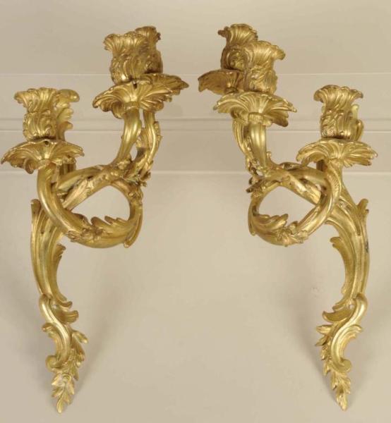 Appraisal: Lot of French Rococo Gilt Bronze Wall Sconces Description Circa