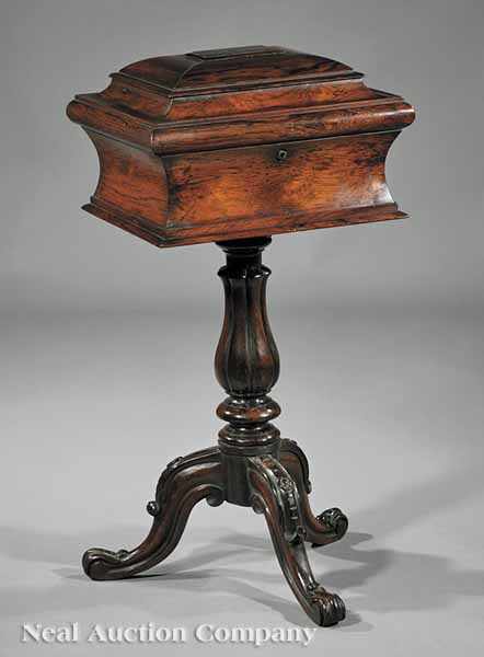 Appraisal: A William IV Rosewood Teapoy th c sarcophagus top opening