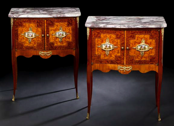 Appraisal: Pair of Napoleon III Porcelain- and Gilt-Brass-Mounted Kingwood Burl and