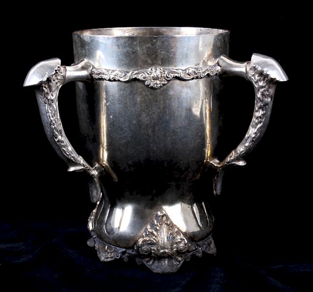 Appraisal: Silver Champagne Cooler with Triple Handles Offered in this lot