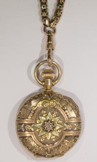 Appraisal: Elgin diamond and multi-colored gold pendant watch and chain circa