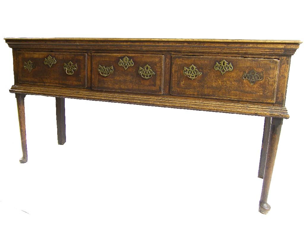 Appraisal: George III oak dresser base with three mahogany crossbanded drawers