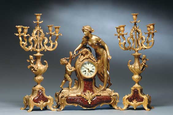 Appraisal: ANTIQUE FRENCH GARNITURE SET Antique and ornate French Rococo-style gilt