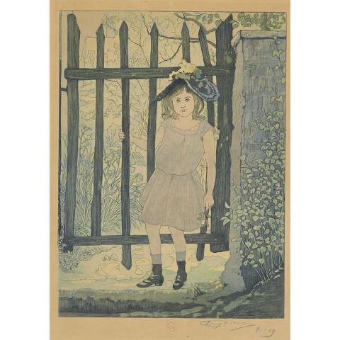 Appraisal: Eugene Delatre - ENFANT LA GRILLE D'UN JARDIN PAULINE FILLE