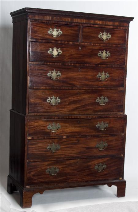 Appraisal: A George III mahogany chest on chest the projected moulded