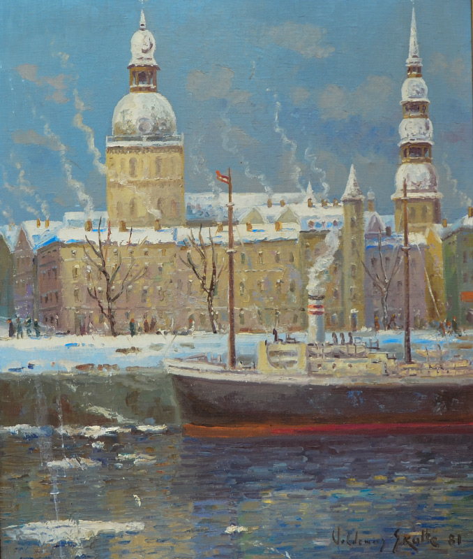 Appraisal: SKULTE Voldemars Latvian Russian - Riga River Scene with Boat