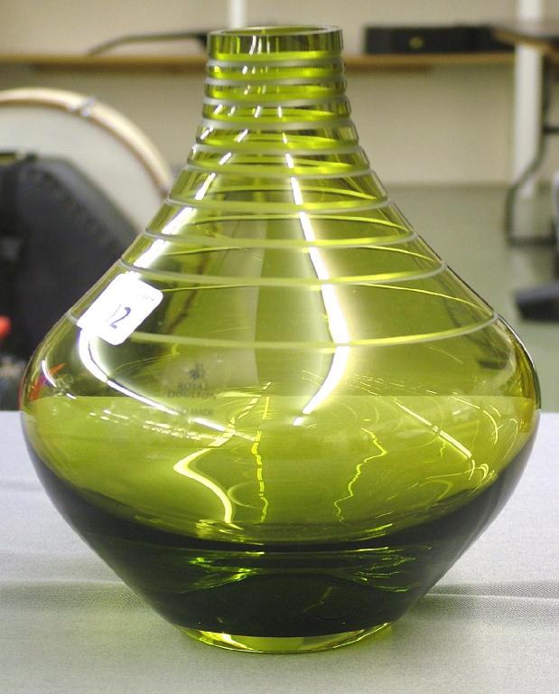 Appraisal: Royal Doulton green glass ovoid vase decorated with horizontal bands