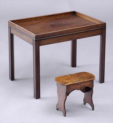 Appraisal: GEORGE III-STYLE INLAID MAHOGANY TRAY-TOP AND A FOOT STOOL The