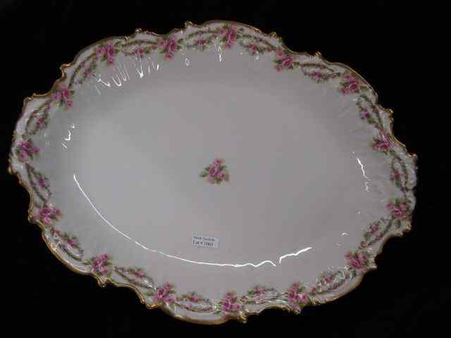 Appraisal: Elite Limoges Porcelain Platter floral garland gold trim scalloped border