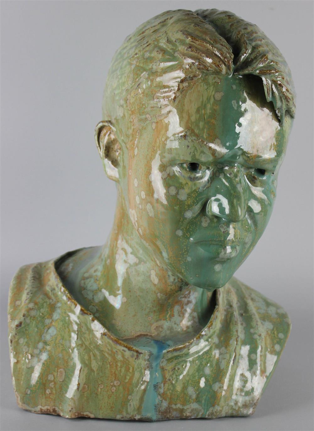 Appraisal: FRENCH GLAZED TERRACOTTA BUST OF A BOY SIGNED ON SHOULDER