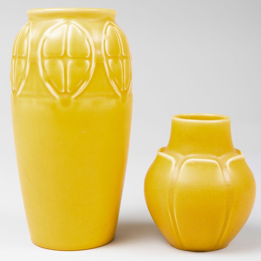 Appraisal: Two Rookwood Pottery Yellow Glazed Vases Impressed mark The smaller