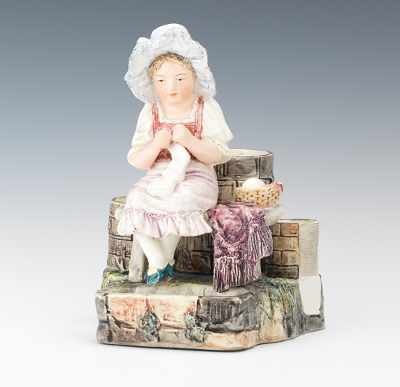 Appraisal: A Majolica Country Girl Cigarette Cigar and Match Holder Strike