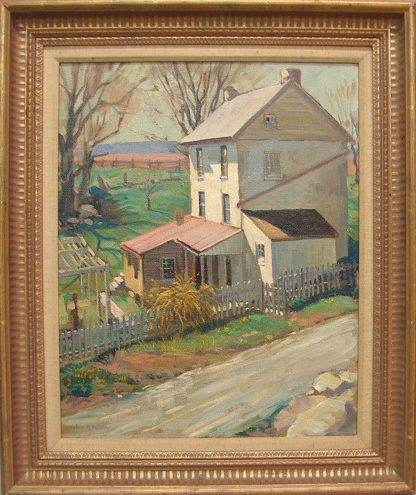 Appraisal: House Along the Road circa oil on board x SLL