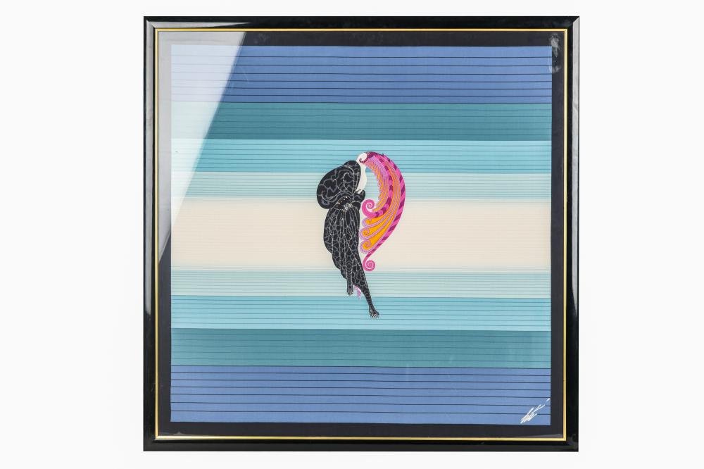 Appraisal: ERTE SILK SCARFmounted and framed under acrylic frame dimensions inches