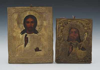 Appraisal: Two Gilt Metal Clad Christian Orthodox Icons Each with a