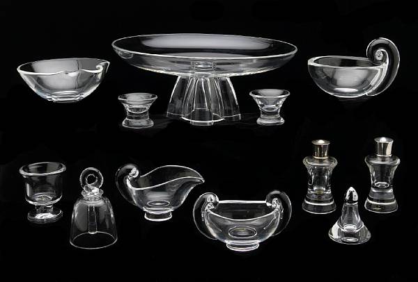 Appraisal: A collection of Steuben clear glass table articles comprising a