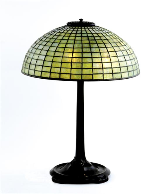 Appraisal: Tiffany Studios geometric table lamp circa green leaded glass and