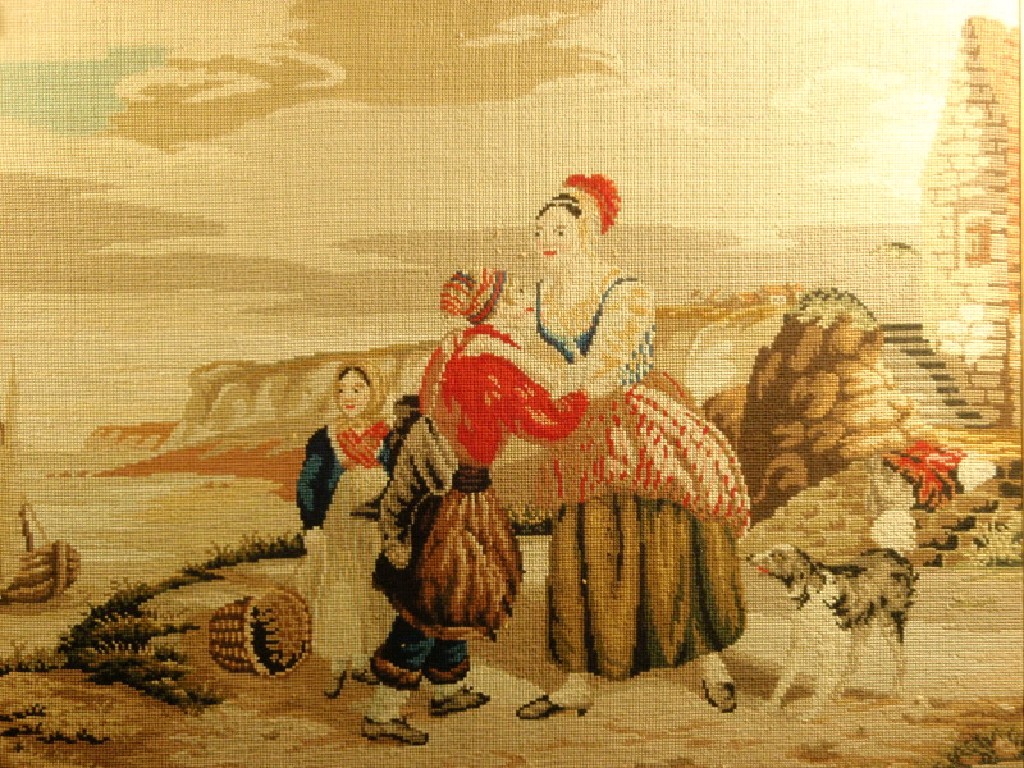 Appraisal: Victorian wall and silk needlework picture of figures in a