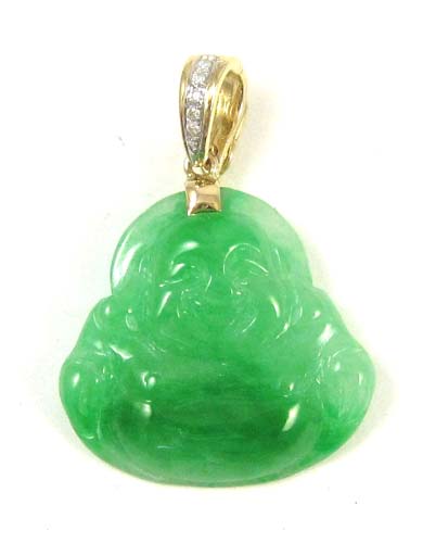 Appraisal: JADE DIAMOND AND FOURTEEN KARAT GOLD PENDANT with five round-cut