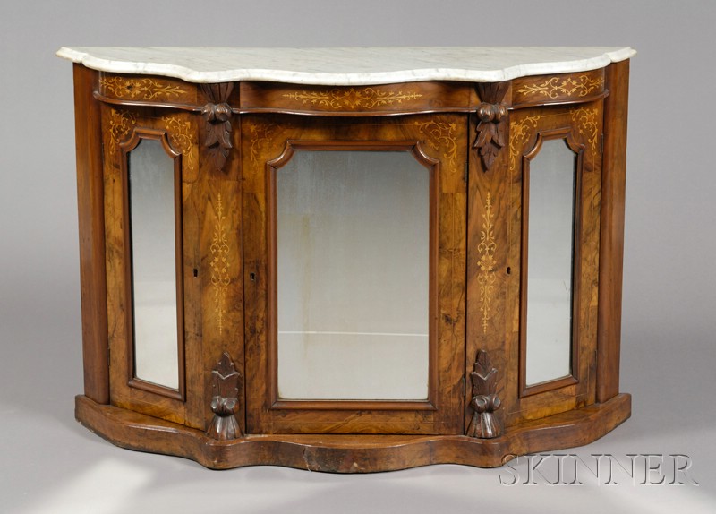 Appraisal: Victorian Fruitwood-inlaid Walnut and Marble-top Side Cabinet mid- th century