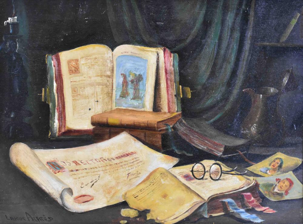 Appraisal: ALFRED LAKOS HUNGARIAN - Still Life with Books Signed l