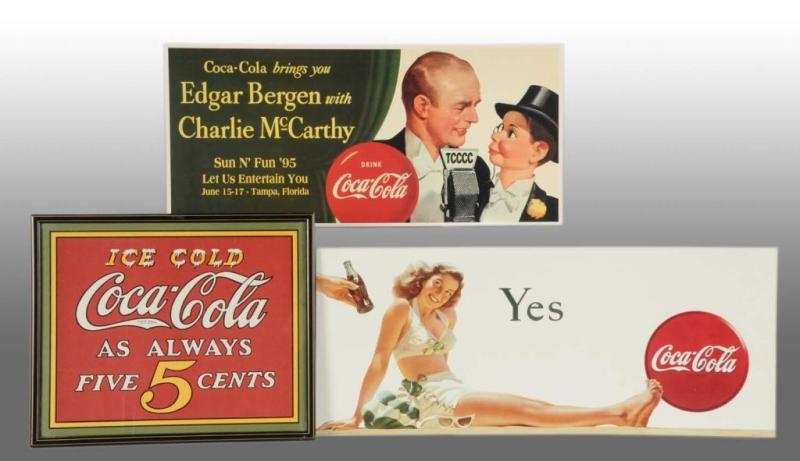 Appraisal: Lot of Cardboard Coca-Cola Signs Description All are s commemoratives