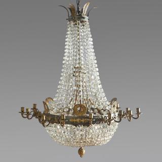 Appraisal: Empire style gilt bronze green painted chandelier Empire style gilt