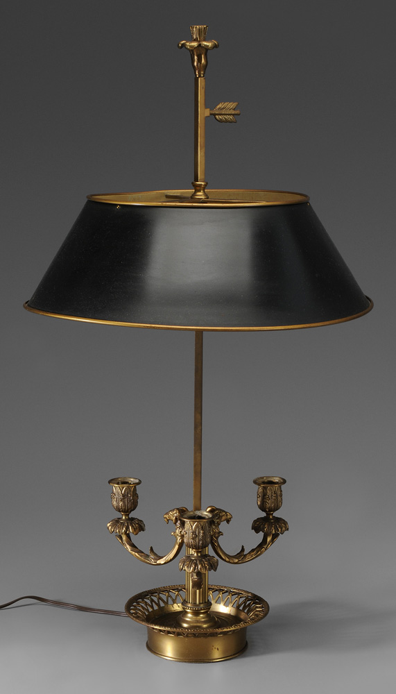 Appraisal: Fine Gilt Bronze and Tole Bouillotte Lamp th century base