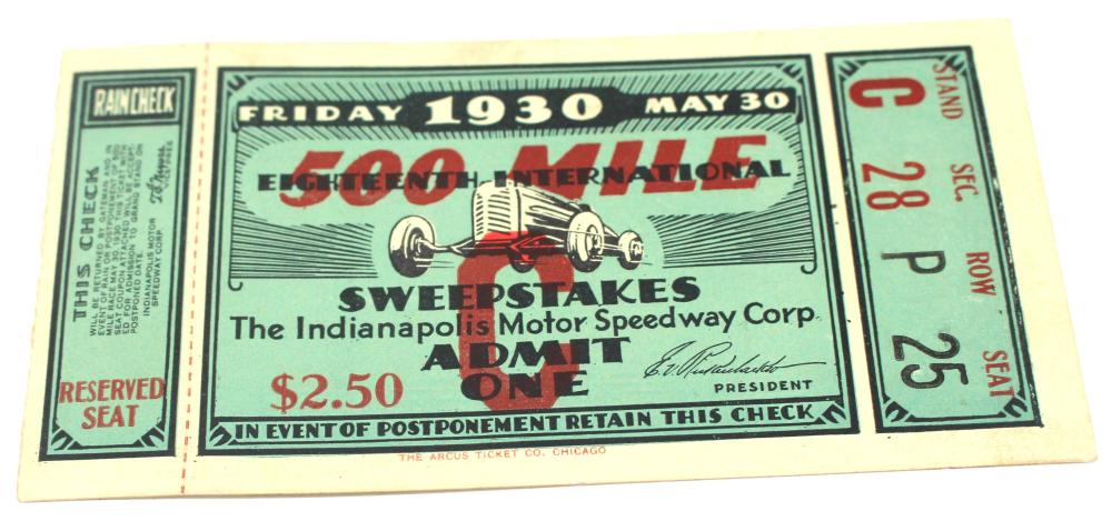 Appraisal: INDIANAPOLIS TICKET STUB Indianapolis ticket Stub Indianapolis ticket Stub