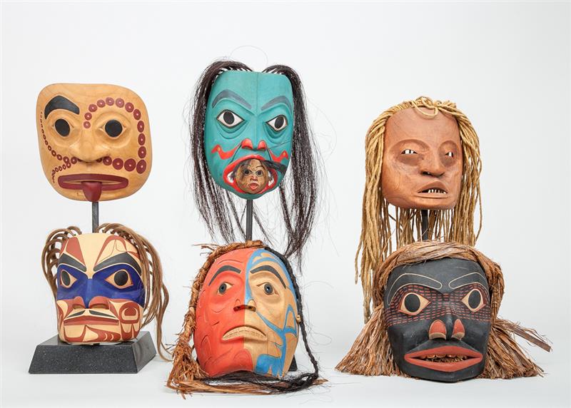 Appraisal: Seven Northwest Coast Carved and Painted Wood Masks Comprising two