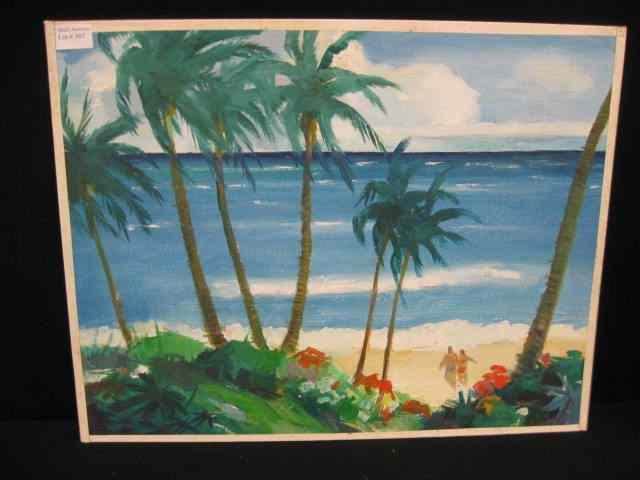 Appraisal: Lucien Denman Oil ''Beach Honolulu'' couple along the beach artist