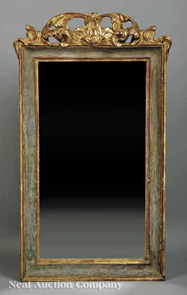 Appraisal: An Antique Italian Carved Gilded and Paint-Decorated Mirror th c