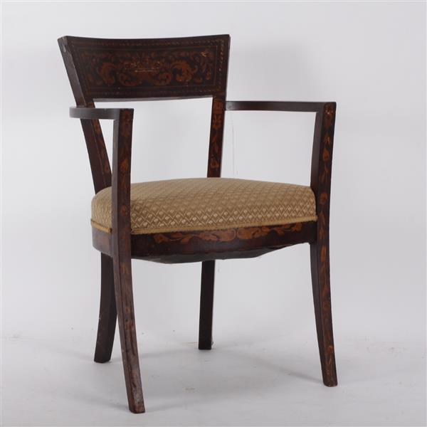 Appraisal: Antique Dutch marquetry arm chair with upholstered seat H x