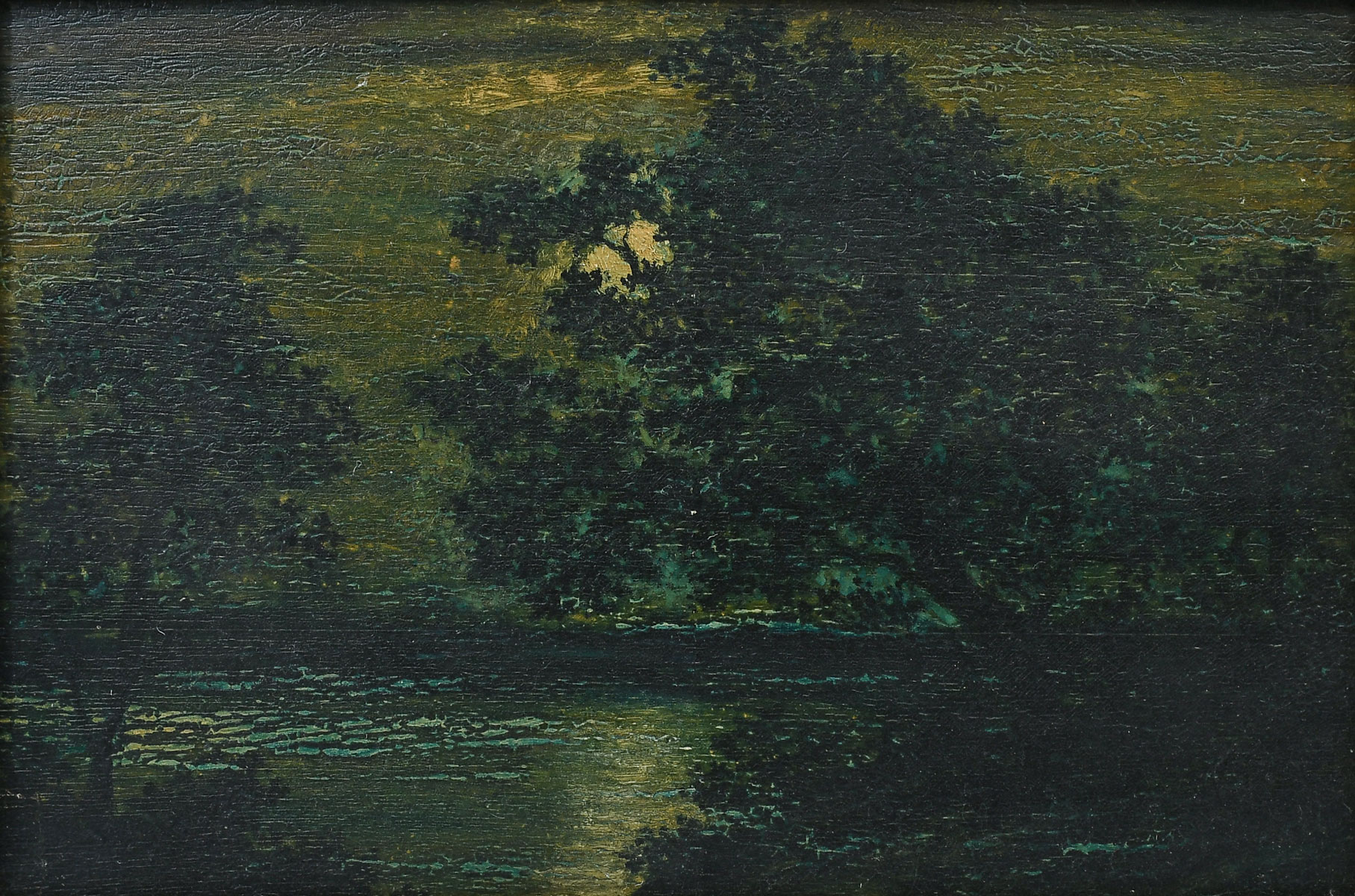 Appraisal: MOONLIT RIVER LANDSCAPE PAINTING BLAKELOCK Oil Wood '' x ''