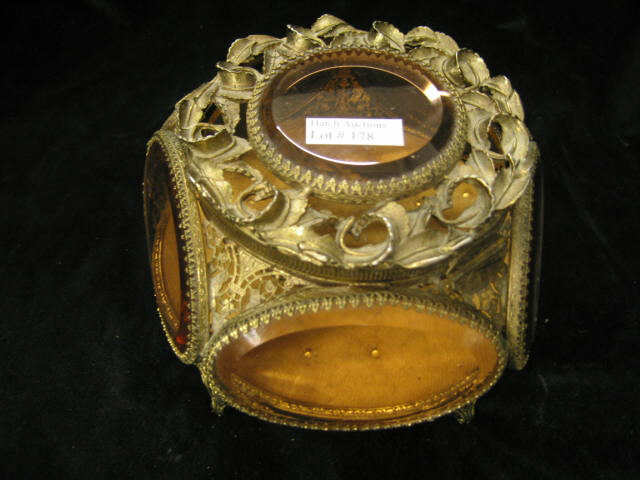 Appraisal: Gold Beveled Art Glass Dresser Box