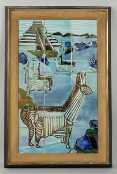 Appraisal: Framed Llamas -Tile Vertical Panel Description Style of Harris Strong