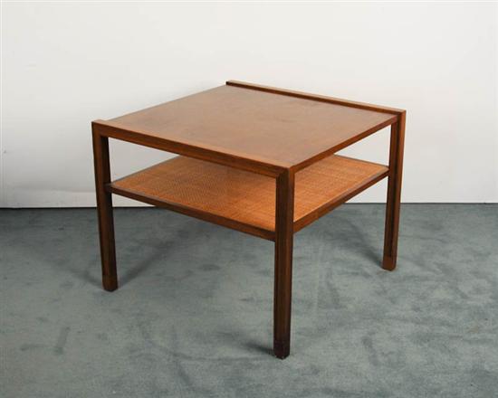 Appraisal: Edward Wormley for Dunbar Walnut Coffee Table with Woven Shelf