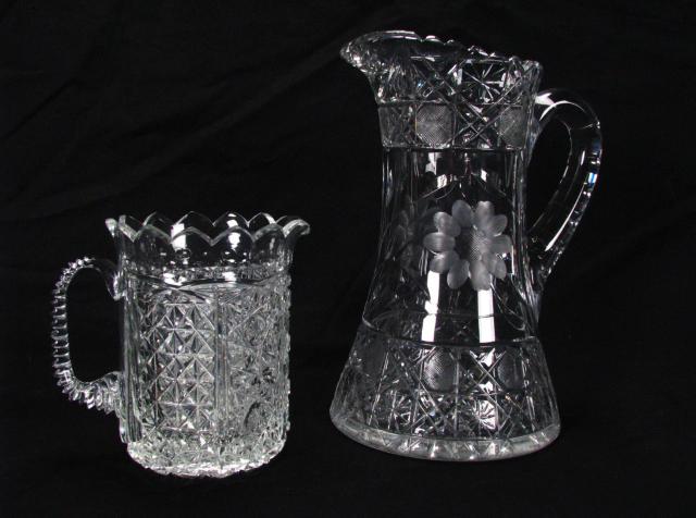 Appraisal: Two Antique Glass Pitchers including '' etched and press decorated